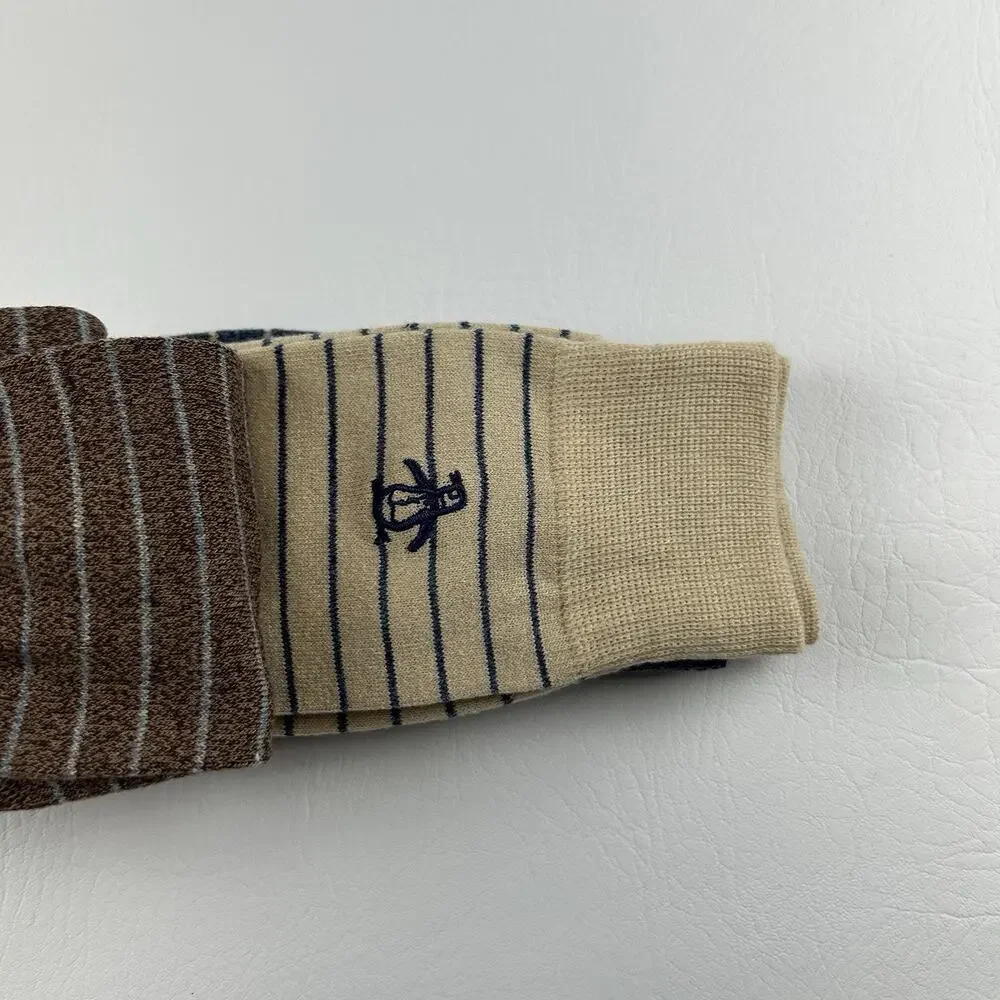 Original Penguin Men’s 3 Pack Crew Dress Socks Blue Brown Stripe Size 8-13 NWT